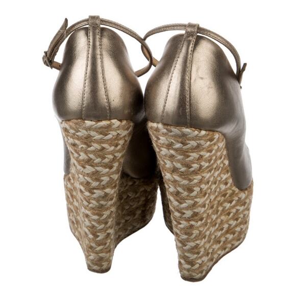 Giuseppe Zanotti Bronze Gold Peep Toe Platform Wedge Ankle Wrap Shoe Sz EU 37 - Picture 3 of 5